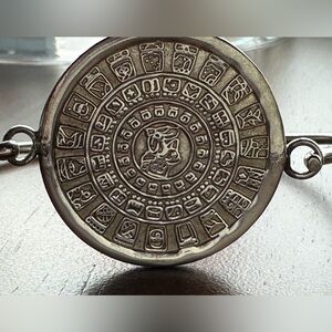 Mexican silver 925 Aztec/Myan calendar bracelet. 1 1/2” amulet.